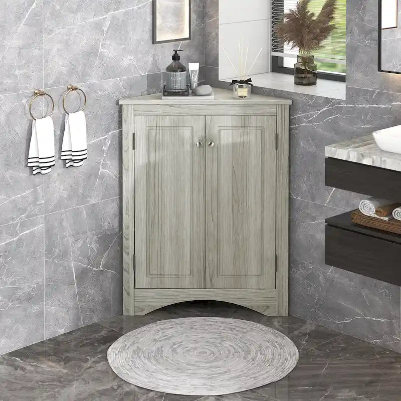 Meuble de rangement de salle de bain triangulaire de 43,7 cm (L) x 43,7 cm (P) avec étagères réglables