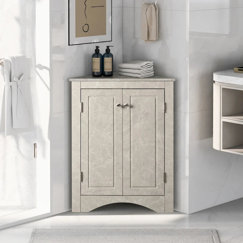 Meuble de rangement de salle de bain triangulaire de 43,7 cm (L) x 43,7 cm (P) avec étagères réglables