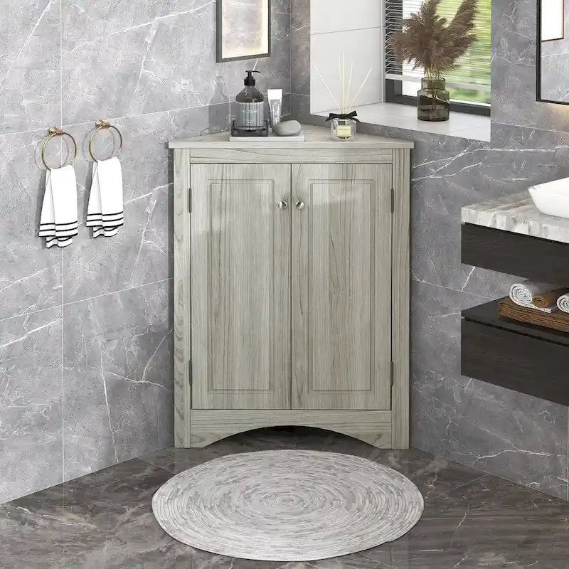 Meuble de rangement de salle de bain triangulaire de 43,7 cm (L) x 43,7 cm (P) avec étagères réglables
