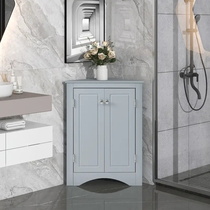 Meuble de rangement de salle de bain triangulaire de 43,7 cm (L) x 43,7 cm (P) avec étagères réglables