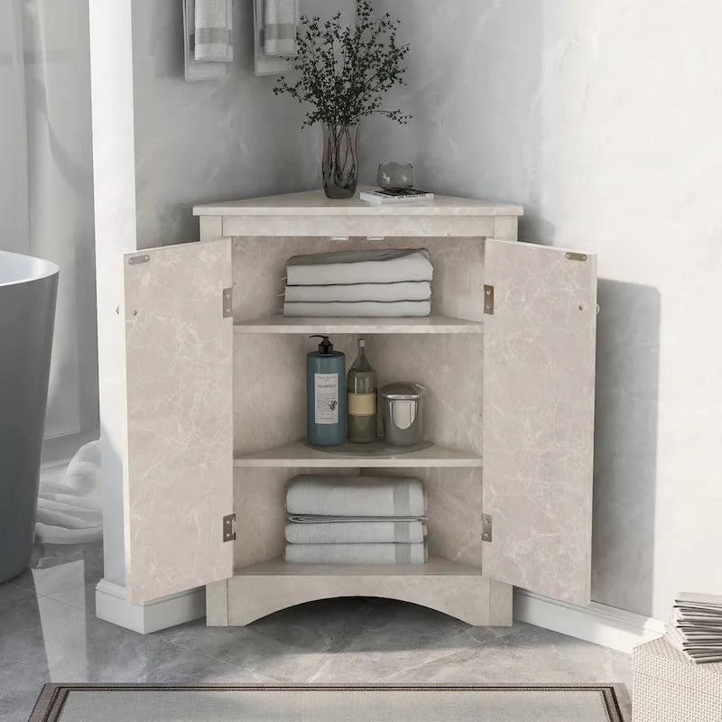 Meuble de rangement de salle de bain triangulaire de 43,7 cm (L) x 43,7 cm (P) avec étagères réglables