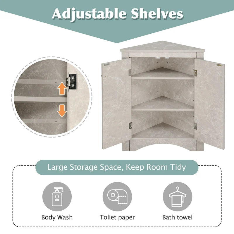 Meuble de rangement de salle de bain triangulaire de 43,7 cm (L) x 43,7 cm (P) avec étagères réglables
