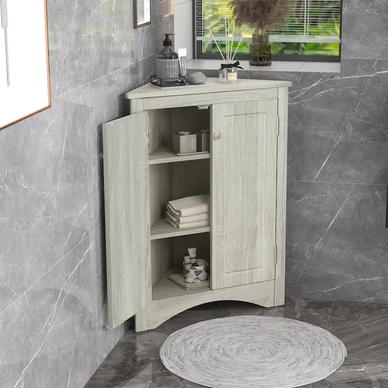 Meuble de rangement de salle de bain triangulaire de 43,7 cm (L) x 43,7 cm (P) avec étagères réglables