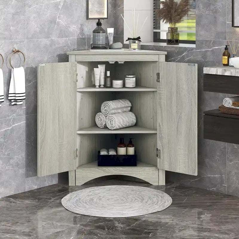 Meuble de rangement de salle de bain triangulaire de 43,7 cm (L) x 43,7 cm (P) avec étagères réglables