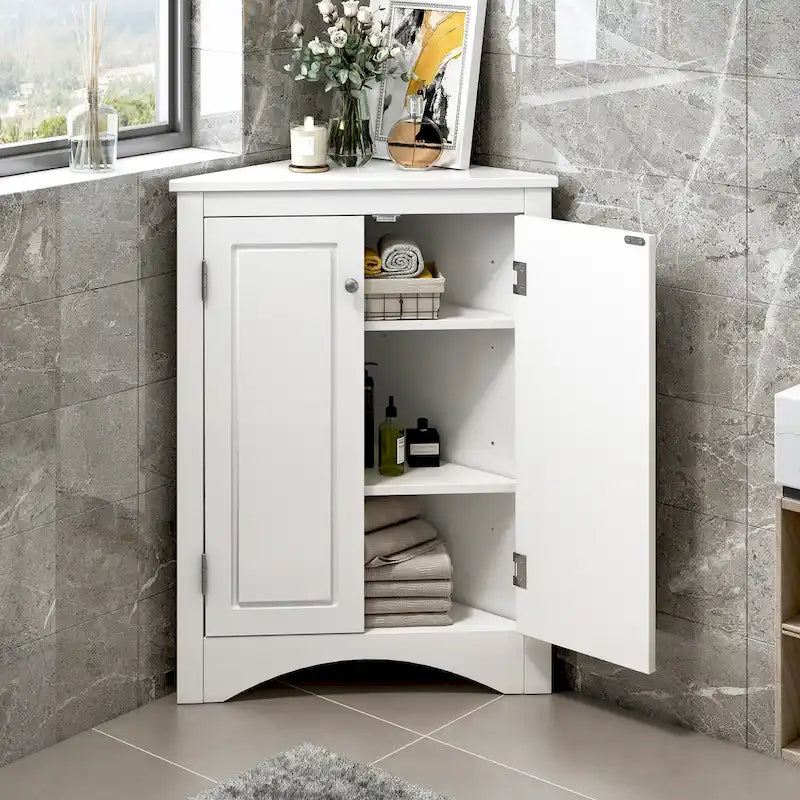 Meuble de rangement de salle de bain triangulaire de 43,7 cm (L) x 43,7 cm (P) avec étagères réglables