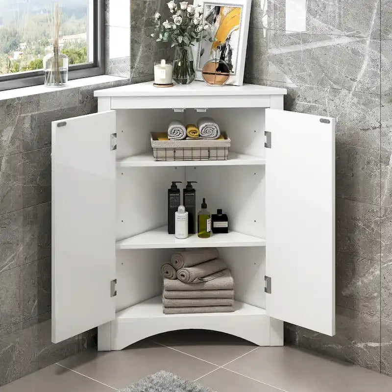 Meuble de rangement de salle de bain triangulaire de 43,7 cm (L) x 43,7 cm (P) avec étagères réglables