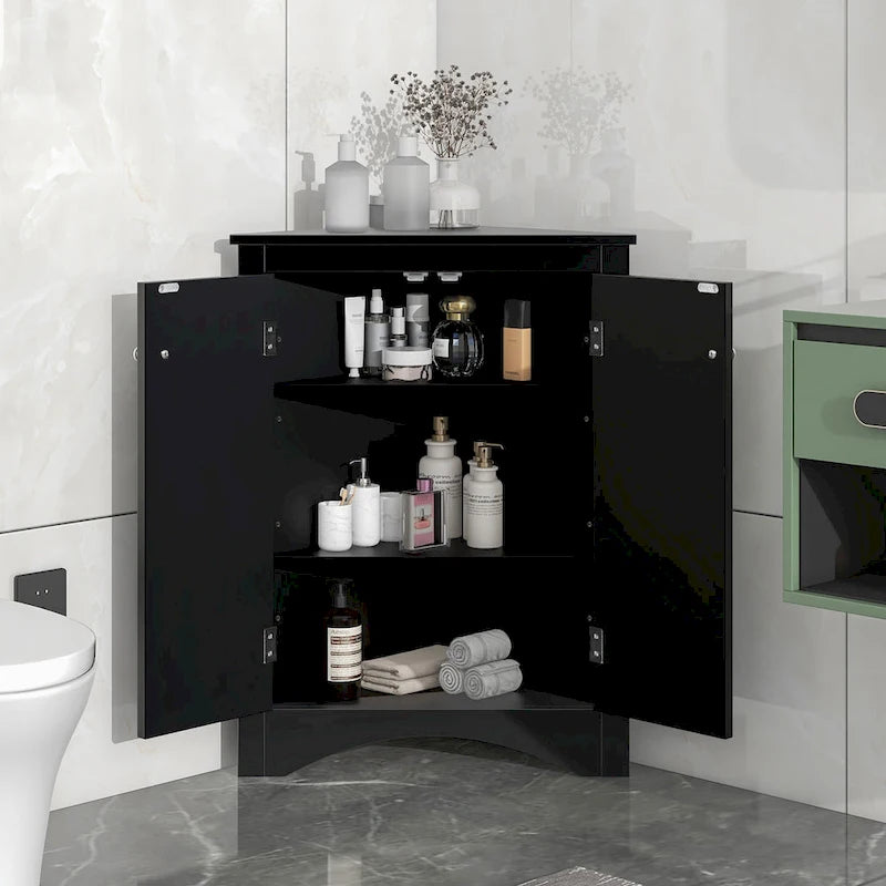 Meuble de rangement de salle de bain triangulaire de 43,7 cm (L) x 43,7 cm (P) avec étagères réglables