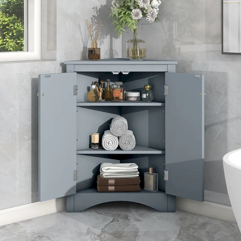 Meuble de rangement de salle de bain triangulaire de 43,7 cm (L) x 43,7 cm (P) avec étagères réglables