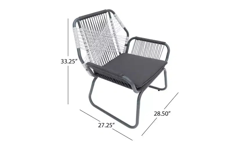 Lot de 2 fauteuils de patio, fauteuils de jardin en corde tressée avec cadre en acier, chaises de salle à manger avec coussin résistant à l'eau pour jardin, cour arrière