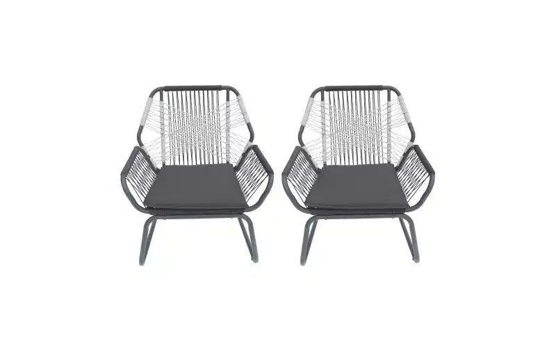 Lot de 2 fauteuils de patio, fauteuils de jardin en corde tressée avec cadre en acier, chaises de salle à manger avec coussin résistant à l'eau pour jardin, cour arrière
