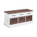 Banc de rangement à 3 tiroirs, blanc et marron patiné