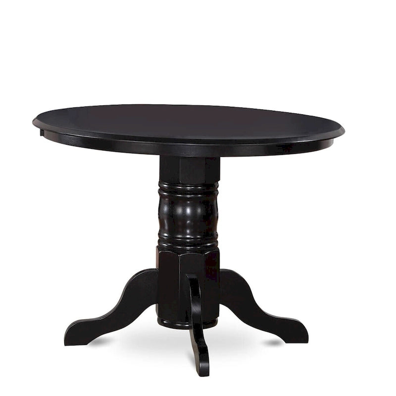 East West Furniture Ensemble de table de cuisine - une table à manger ronde et des chaises Parson en tissu de lin bleu, noir (options de pièces)
