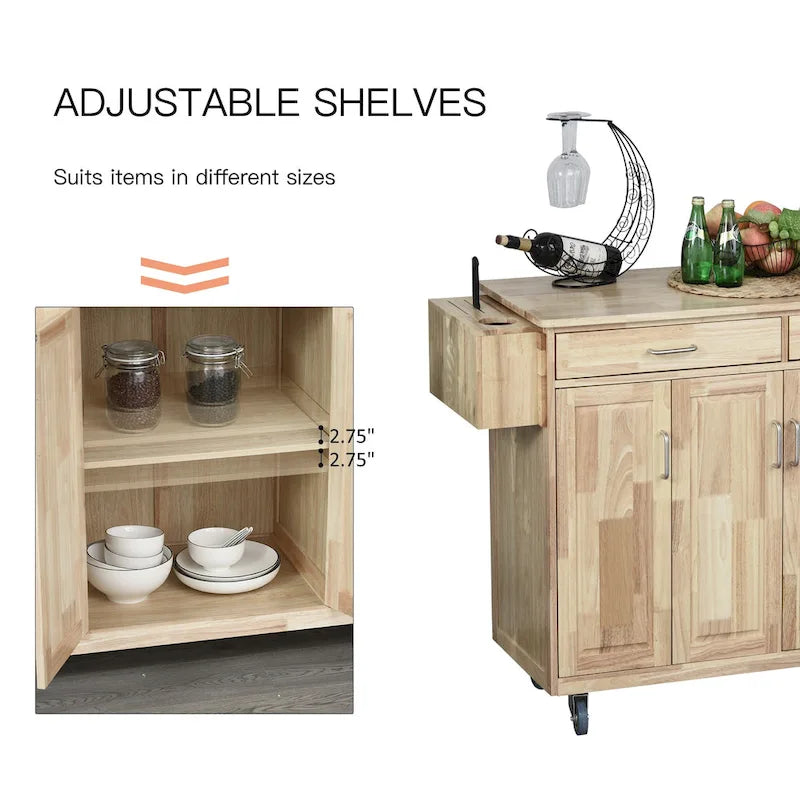 HOMCOM Chariot de cuisine en bois avec tiroirs, armoires et porte-serviettes pour salle à manger