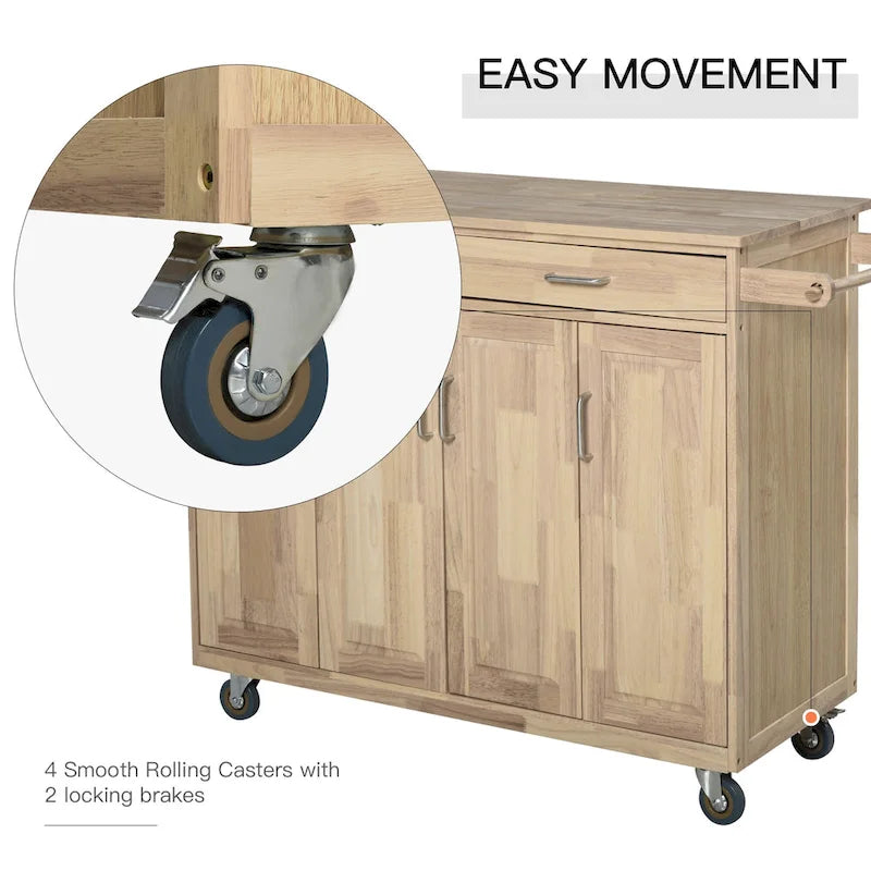 HOMCOM Chariot de cuisine en bois avec tiroirs, armoires et porte-serviettes pour salle à manger