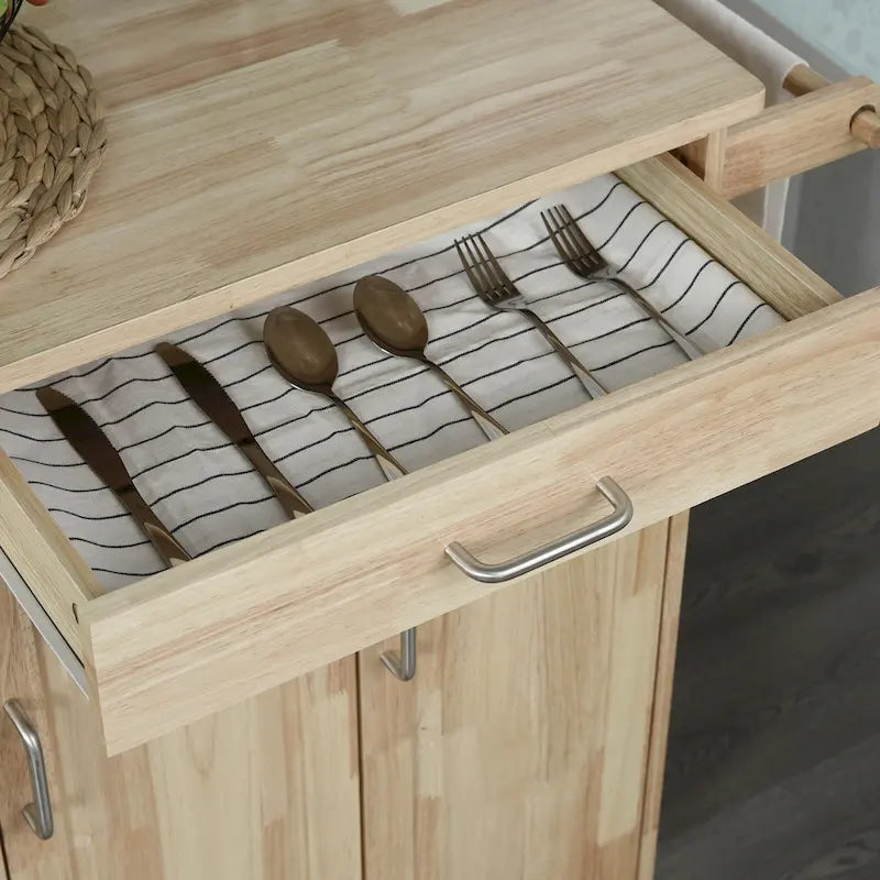 HOMCOM Chariot de cuisine en bois avec tiroirs, armoires et porte-serviettes pour salle à manger