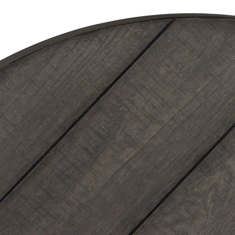 Table Basse Ronde à Pieds Évasés Vieillie Charbon de Bois, Style Ferme Moderne