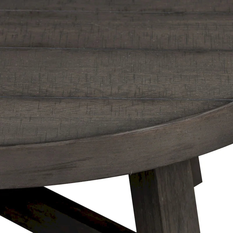 Table Basse Ronde à Pieds Évasés Vieillie Charbon de Bois, Style Ferme Moderne