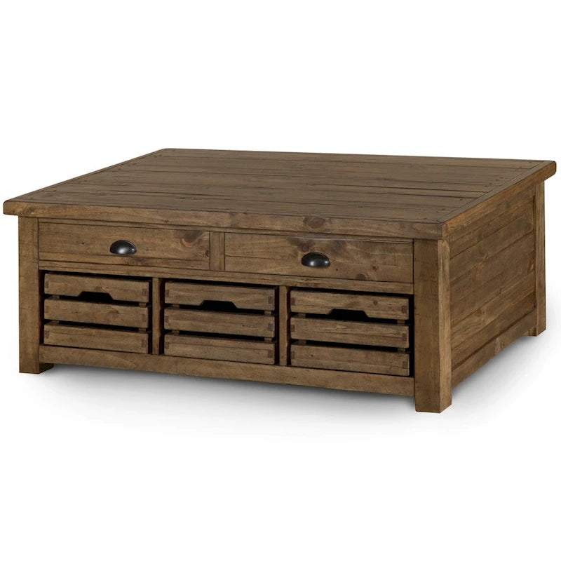 Table basse relevable avec rangement et roulettes Stratton en muscade rustique et chaleureuse