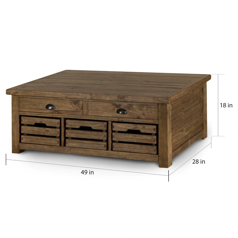 Table basse relevable avec rangement et roulettes Stratton en muscade rustique et chaleureuse