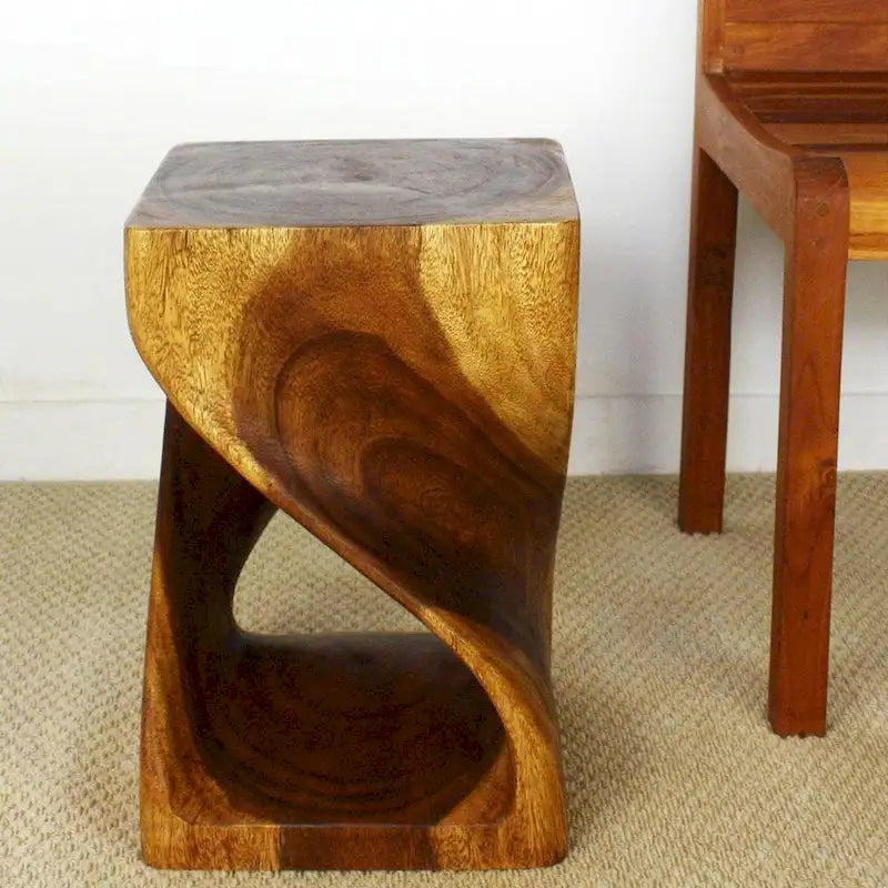 Tabouret en bois torsadé original Haussmann, 30,5 x 30,5 x 45,7 cm, en noyer huilé – 30,5 x 30,5 x 45,7 cm