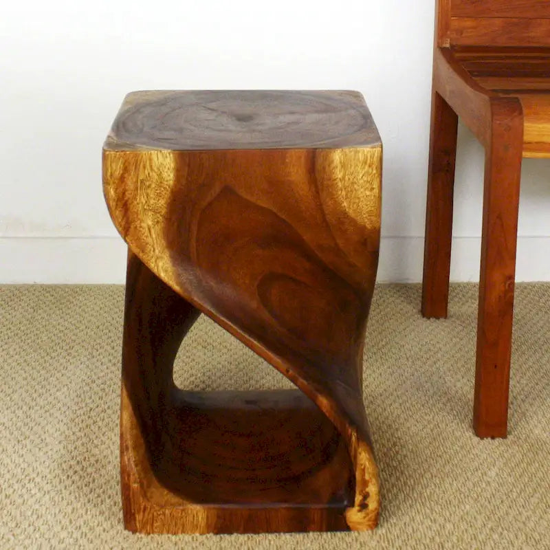 Tabouret en bois torsadé original Haussmann, 30,5 x 30,5 x 45,7 cm, en noyer huilé – 30,5 x 30,5 x 45,7 cm