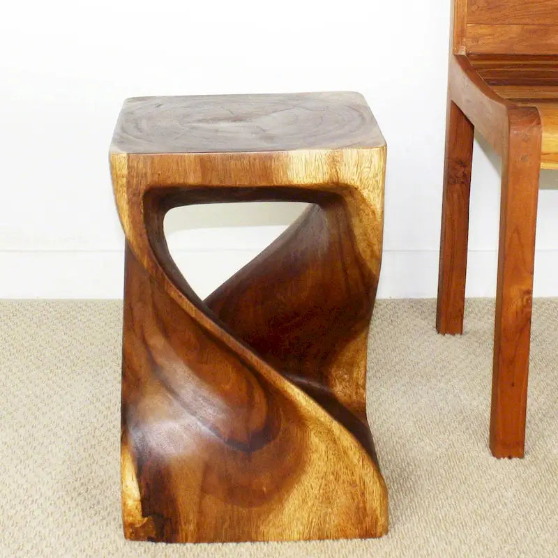 Tabouret en bois torsadé original Haussmann, 30,5 x 30,5 x 45,7 cm, en noyer huilé – 30,5 x 30,5 x 45,7 cm