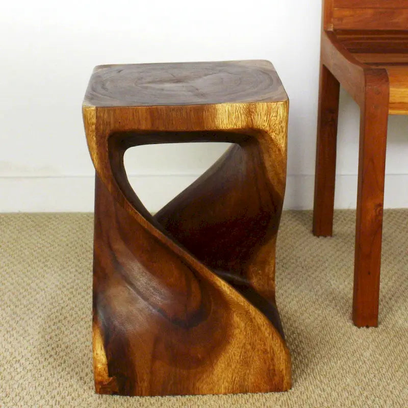 Tabouret en bois torsadé original Haussmann, 30,5 x 30,5 x 45,7 cm, en noyer huilé – 30,5 x 30,5 x 45,7 cm