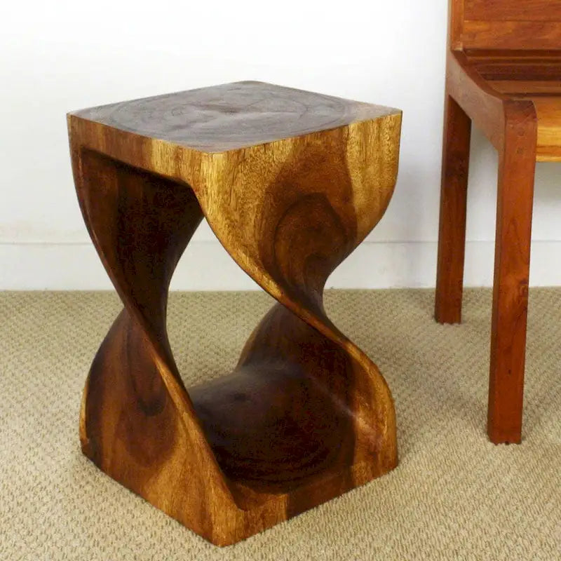 Tabouret en bois torsadé original Haussmann, 30,5 x 30,5 x 45,7 cm, en noyer huilé – 30,5 x 30,5 x 45,7 cm