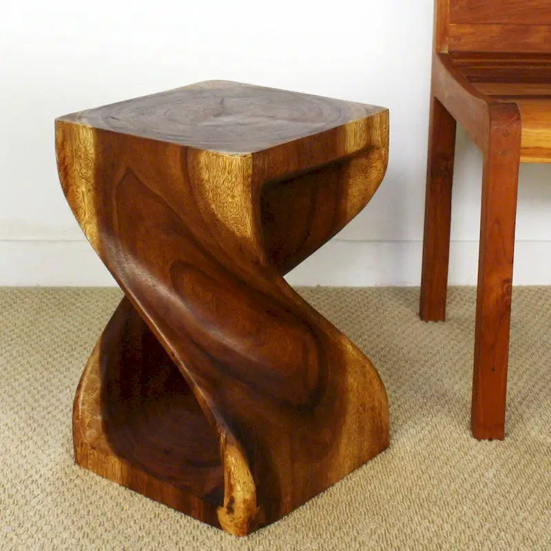 Tabouret en bois torsadé original Haussmann, 30,5 x 30,5 x 45,7 cm, en noyer huilé – 30,5 x 30,5 x 45,7 cm