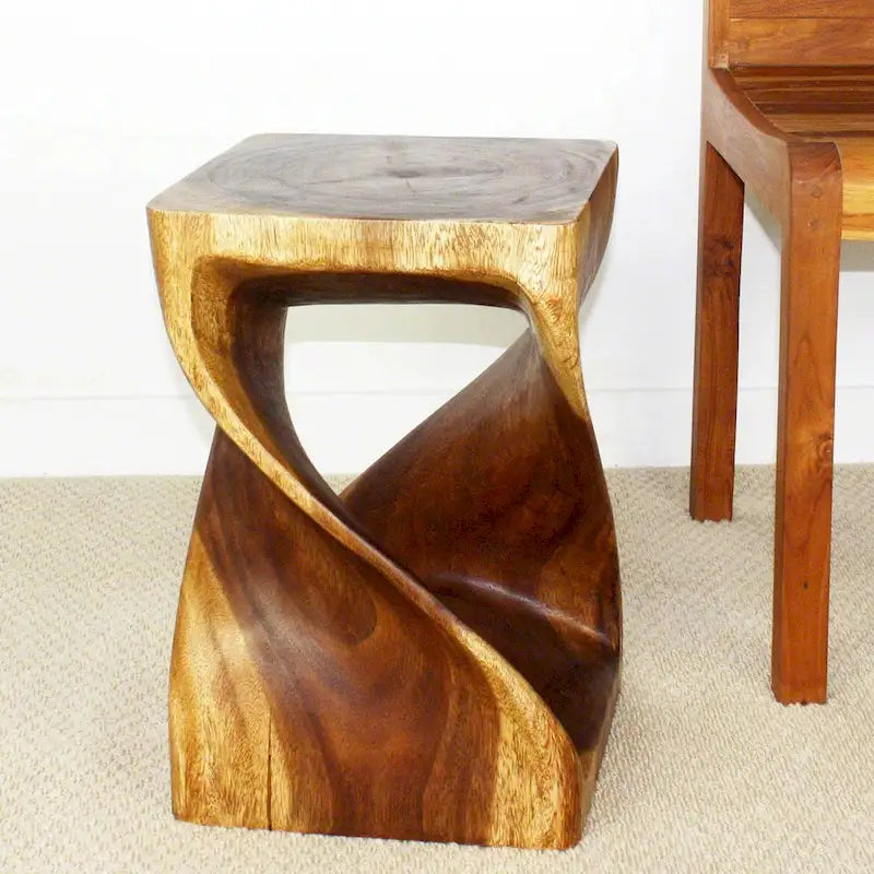 Tabouret en bois torsadé original Haussmann, 30,5 x 30,5 x 45,7 cm, en noyer huilé – 30,5 x 30,5 x 45,7 cm