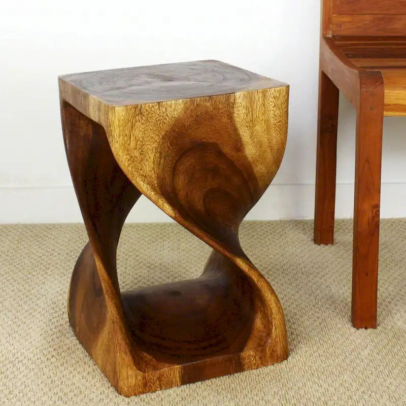 Tabouret en bois torsadé original Haussmann, 30,5 x 30,5 x 45,7 cm, en noyer huilé – 30,5 x 30,5 x 45,7 cm