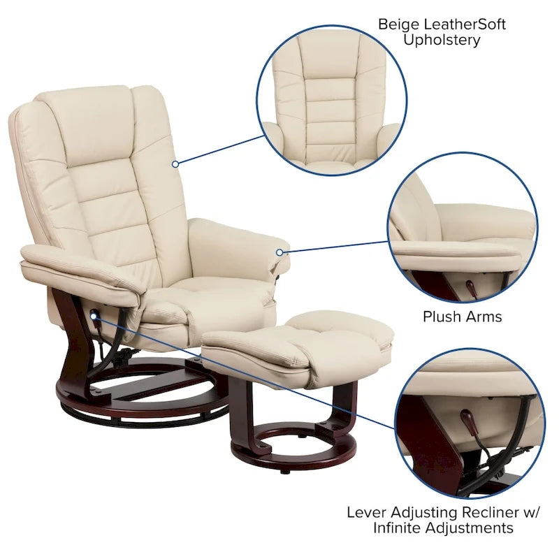 Fauteuil inclinable rembourré multi-positions contemporain avec ottoman