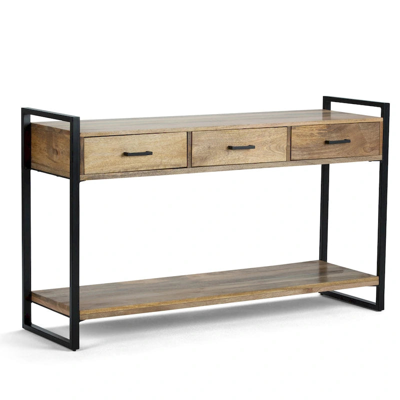 WYNDENHALL Lawson, table console/de canapé moderne et industrielle en BOIS DE MANGUIER MASSIF et métal, 137 cm de large, couleur naturelle - 140 L x 41 P x 81 H cm
