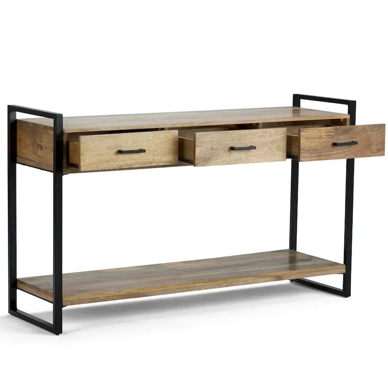 WYNDENHALL Lawson, table console/de canapé moderne et industrielle en BOIS DE MANGUIER MASSIF et métal, 137 cm de large, couleur naturelle - 140 L x 41 P x 81 H cm