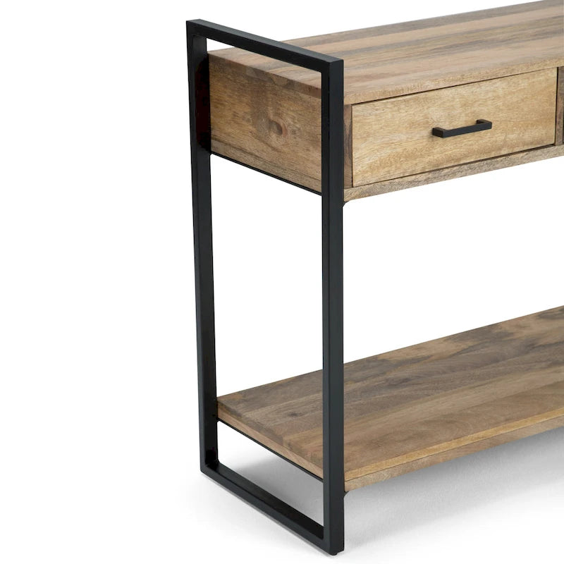 WYNDENHALL Lawson, table console/de canapé moderne et industrielle en BOIS DE MANGUIER MASSIF et métal, 137 cm de large, couleur naturelle - 140 L x 41 P x 81 H cm
