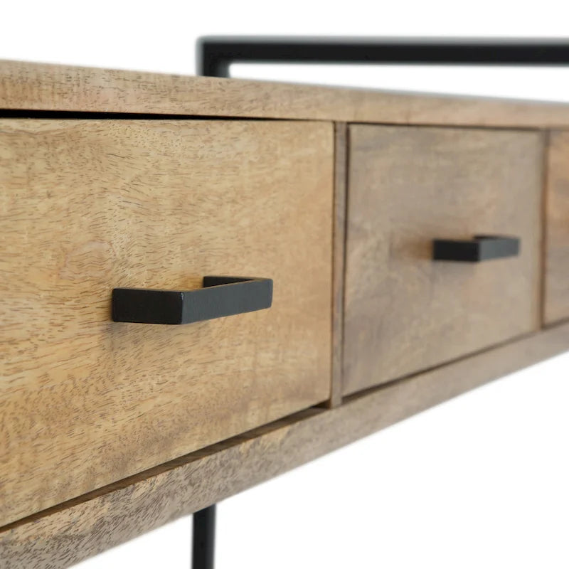 WYNDENHALL Lawson, table console/de canapé moderne et industrielle en BOIS DE MANGUIER MASSIF et métal, 137 cm de large, couleur naturelle - 140 L x 41 P x 81 H cm
