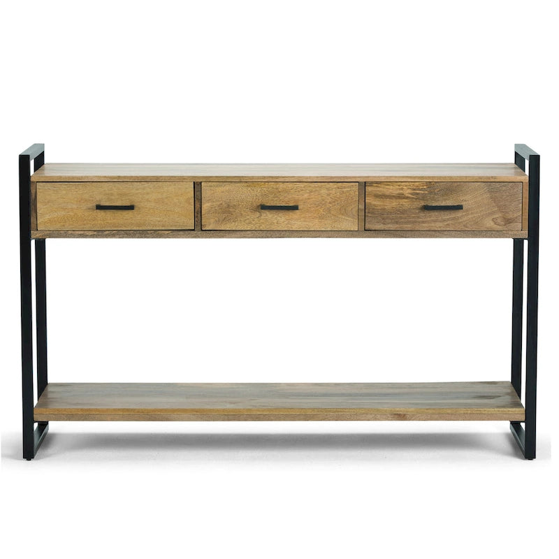WYNDENHALL Lawson, table console/de canapé moderne et industrielle en BOIS DE MANGUIER MASSIF et métal, 137 cm de large, couleur naturelle - 140 L x 41 P x 81 H cm