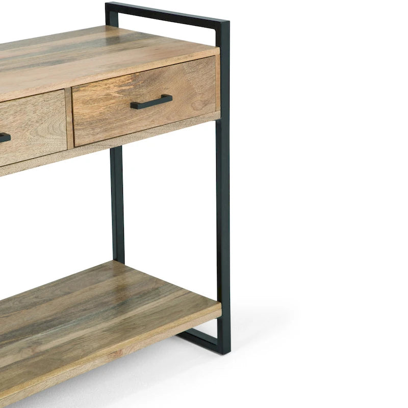 WYNDENHALL Lawson, table console/de canapé moderne et industrielle en BOIS DE MANGUIER MASSIF et métal, 137 cm de large, couleur naturelle - 140 L x 41 P x 81 H cm
