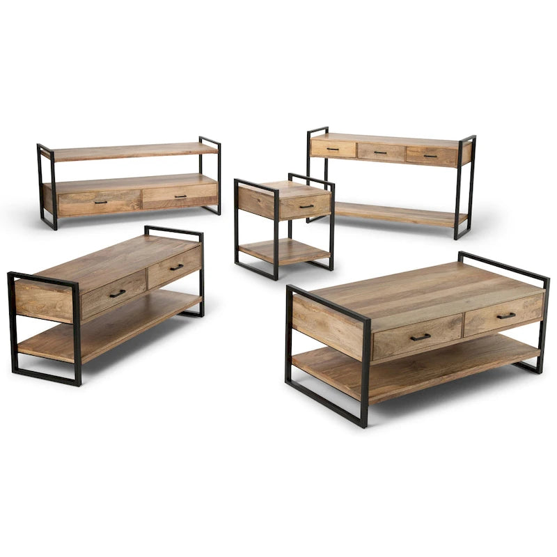 WYNDENHALL Lawson, table console/de canapé moderne et industrielle en BOIS DE MANGUIER MASSIF et métal, 137 cm de large, couleur naturelle - 140 L x 41 P x 81 H cm