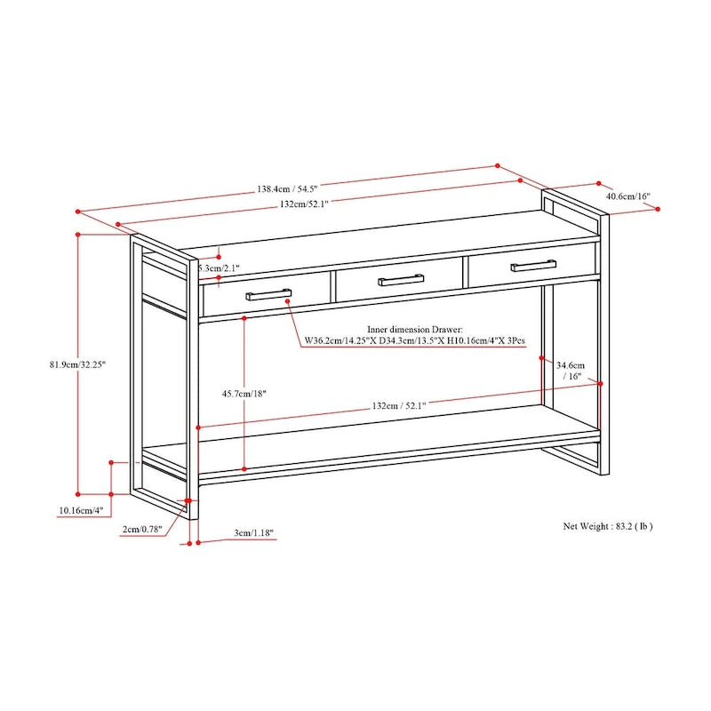 WYNDENHALL Lawson, table console/de canapé moderne et industrielle en BOIS DE MANGUIER MASSIF et métal, 137 cm de large, couleur naturelle - 140 L x 41 P x 81 H cm