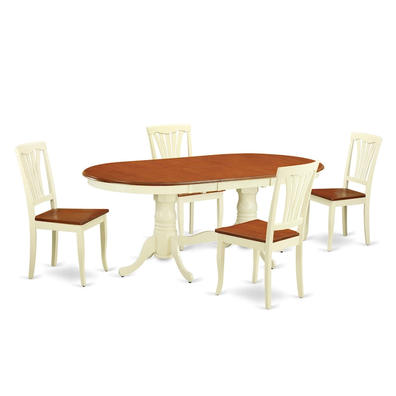 East West Furniture Ensemble de table de salle à manger comprenant une table ovale avec rallonge papillon et 4 chaises de salle à manger, Crème et Cerise