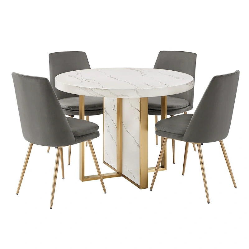 Ensemble de table à manger ronde Saki 43 po en faux marbre par iNSPIRE Q Modern