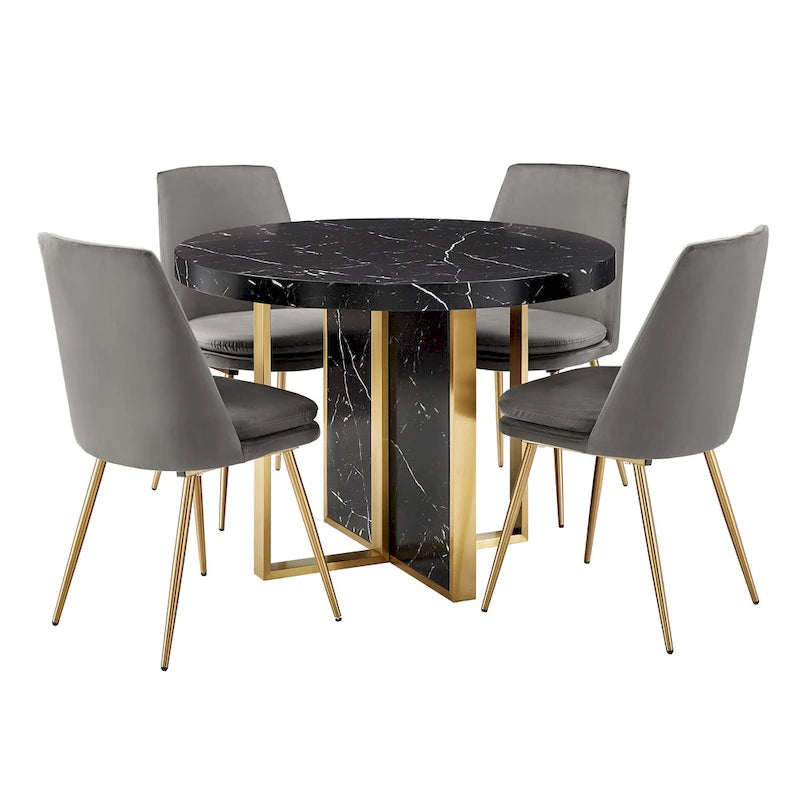 Ensemble de table à manger ronde Saki 43 po en faux marbre par iNSPIRE Q Modern
