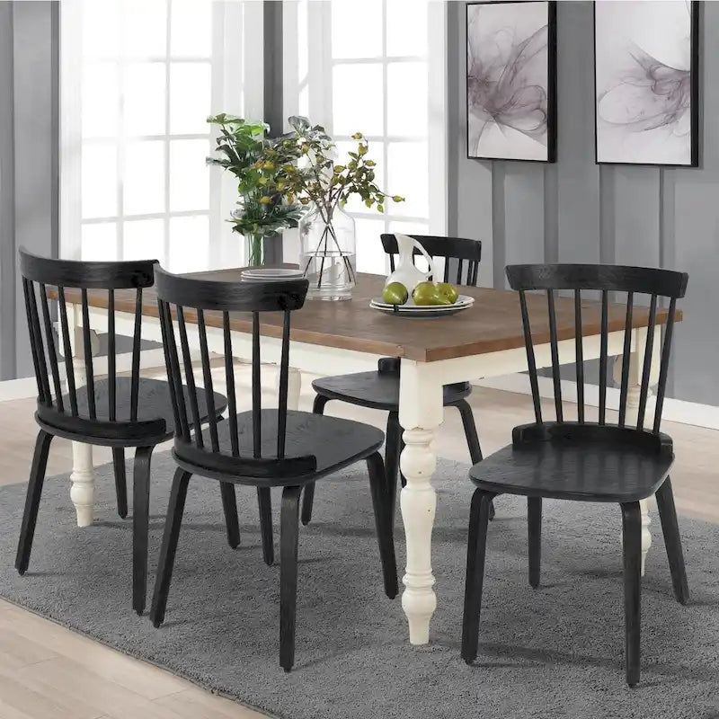 Chaises de salle à manger Windsor à dossier à barreaux de ferme avec pieds en bois courbé, noir - 33,5 H x 17,72 L x 19,7 P
