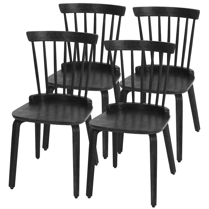 Chaises de salle à manger Windsor à dossier à barreaux de ferme avec pieds en bois courbé, noir - 33,5 H x 17,72 L x 19,7 P