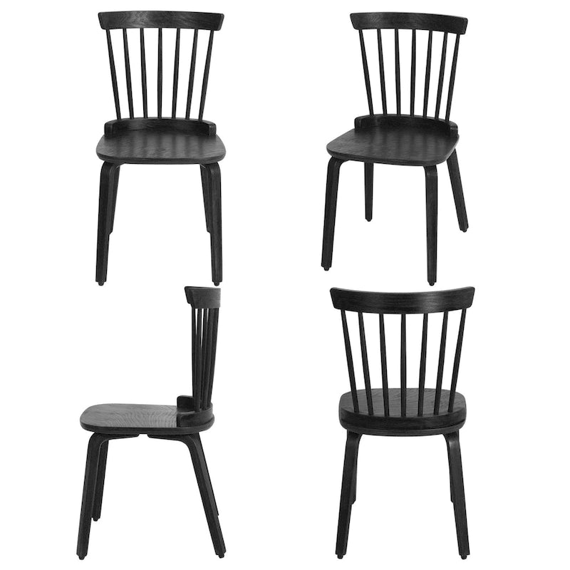 Chaises de salle à manger Windsor à dossier à barreaux de ferme avec pieds en bois courbé, noir - 33,5 H x 17,72 L x 19,7 P