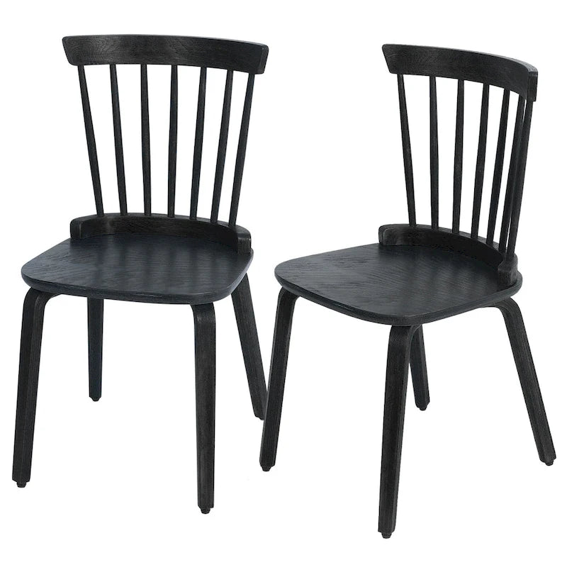 Chaises de salle à manger Windsor à dossier à barreaux de ferme avec pieds en bois courbé, noir - 33,5 H x 17,72 L x 19,7 P