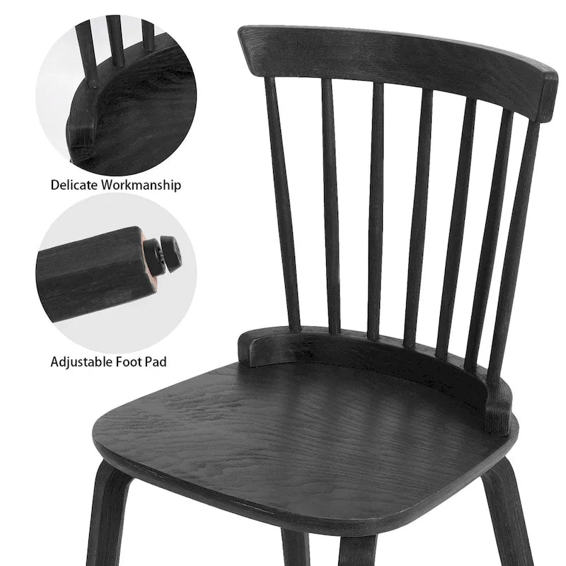 Chaises de salle à manger Windsor à dossier à barreaux de ferme avec pieds en bois courbé, noir - 33,5 H x 17,72 L x 19,7 P
