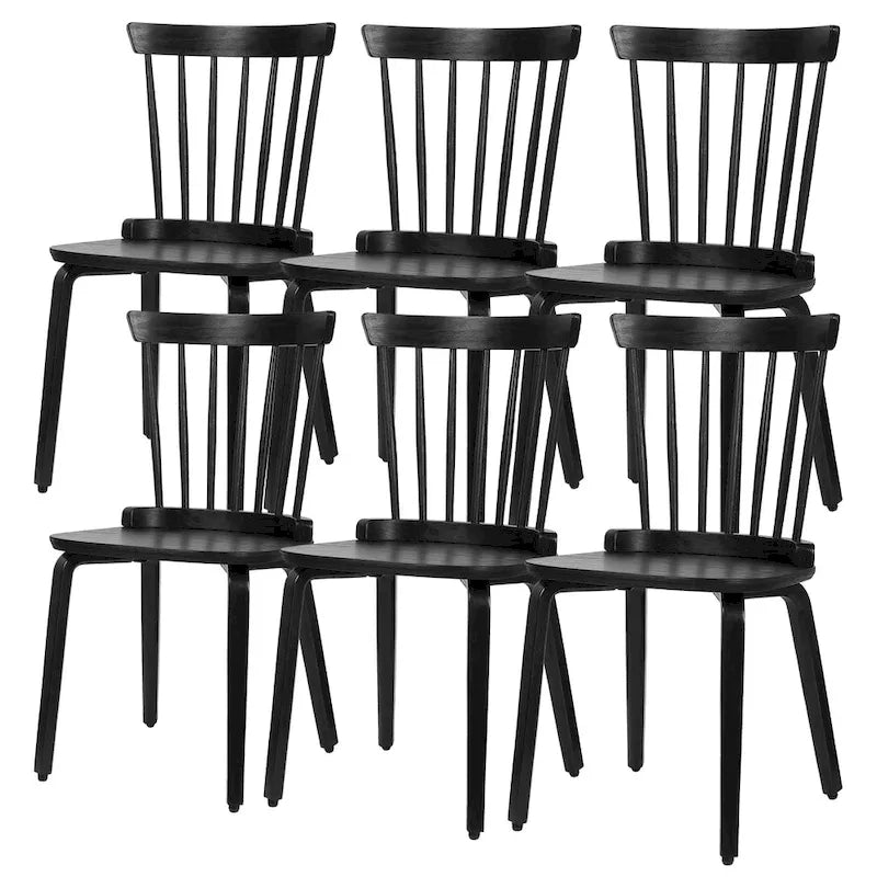 Chaises de salle à manger Windsor à dossier à barreaux de ferme avec pieds en bois courbé, noir - 33,5 H x 17,72 L x 19,7 P