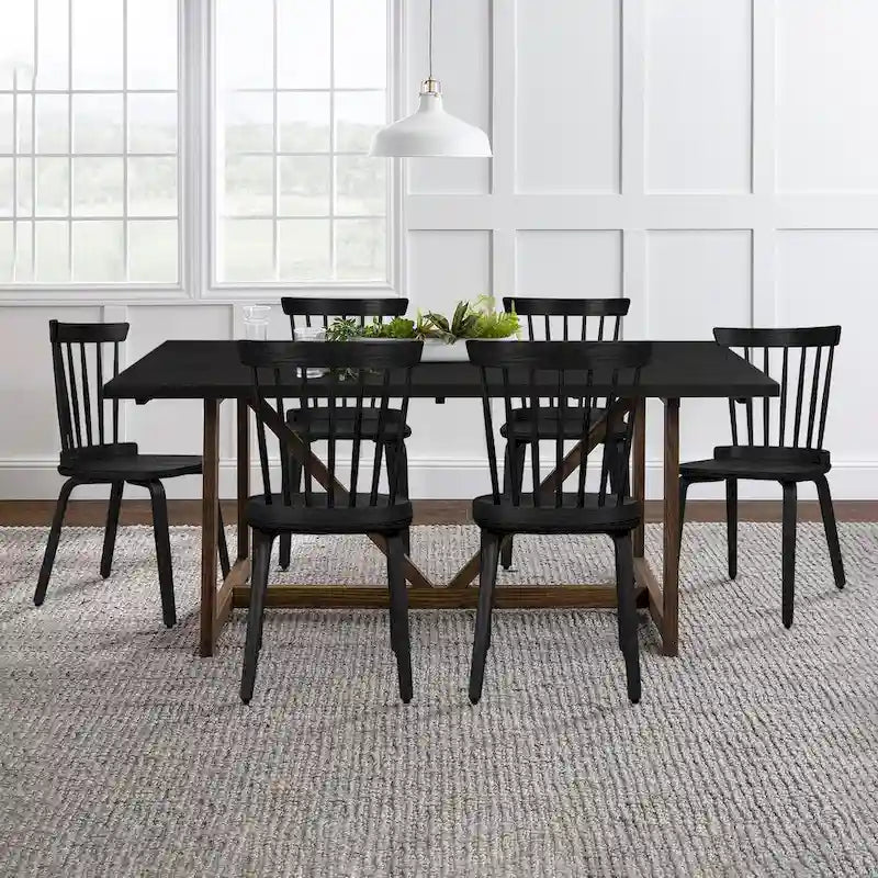 Chaises de salle à manger Windsor à dossier à barreaux de ferme avec pieds en bois courbé, noir - 33,5 H x 17,72 L x 19,7 P